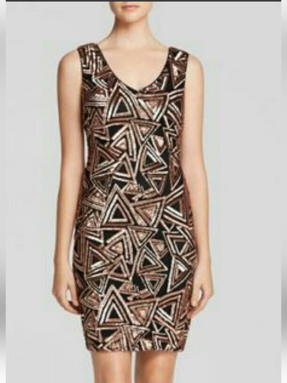 Lucy Paris Black Mini Dress with Bronze and Silver Geometric Sequins